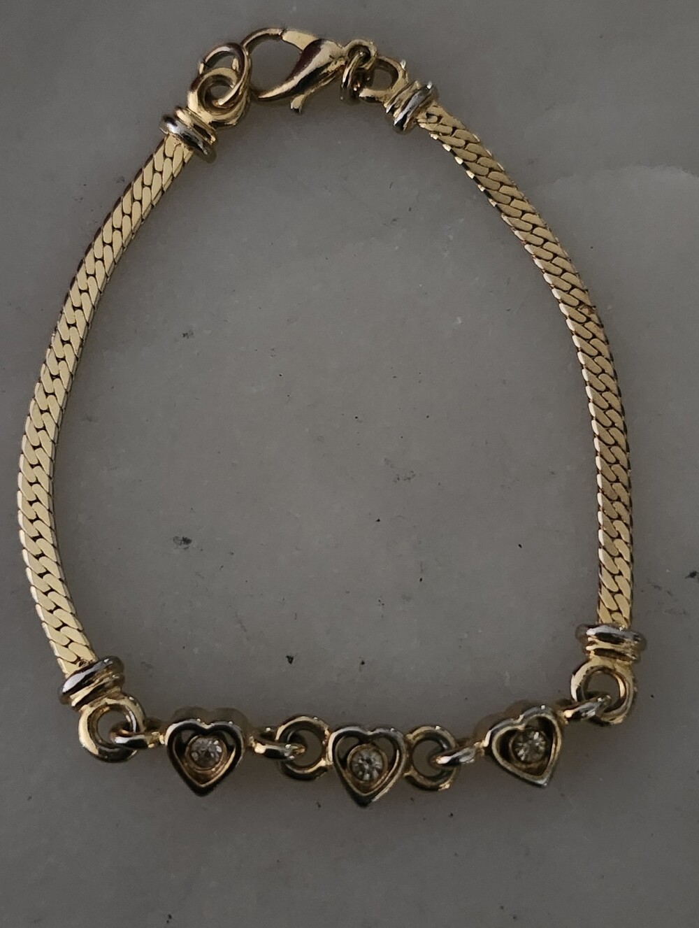 Gold Tone Heart Link Bracelet with Crystal Accents - 7 Inches